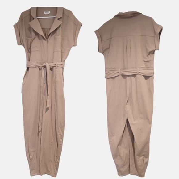 Lovers + Friends "Whitney" Linen Blend Short Sleeve Jumpsuit, Natural Tan, Sz S - Picture 3 of 12